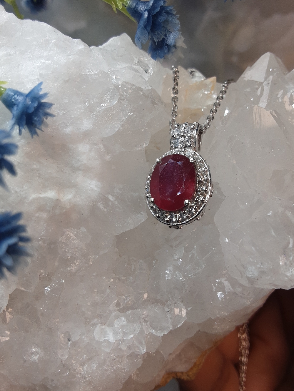 925 Ruby Pendant With Chain.